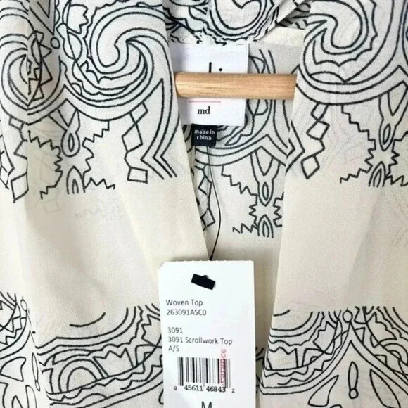 Cabi Beige & Black Printed Scrollwork Tunic Tank Top M #3091 - Picture 5 of 6